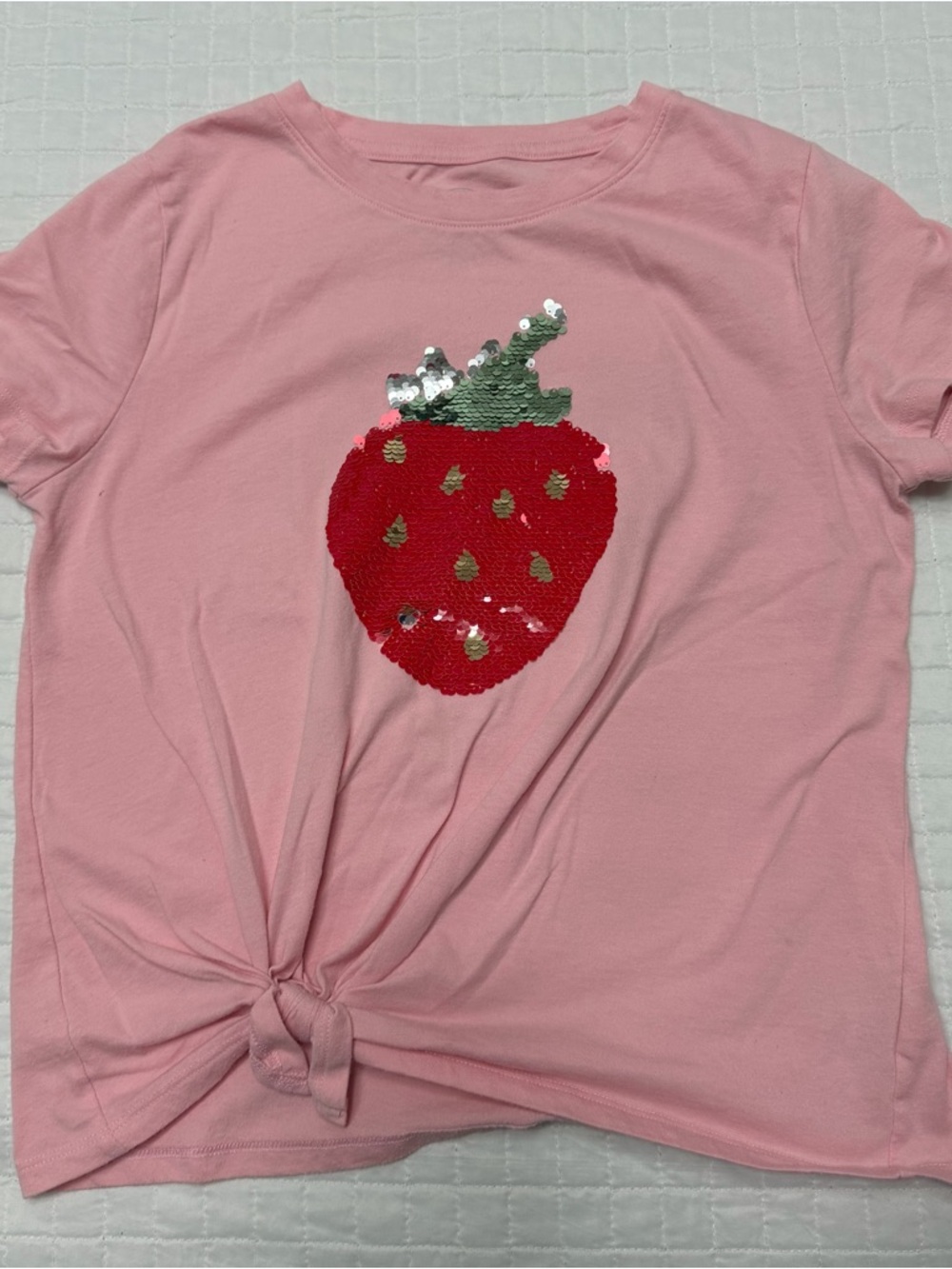 Wonder Nation Pink Strawberry Sequin Tee Girls L 10-12
